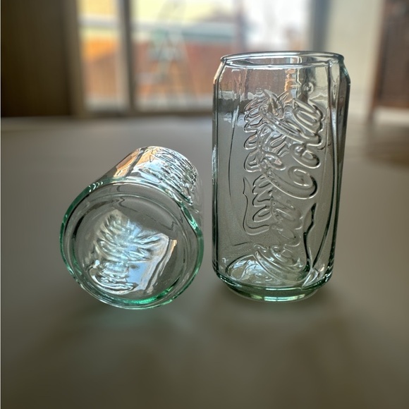 Vintage Coca-Cola can-shaped drinking glasses Set of 2 - Green Glass - Picture 3 of 4